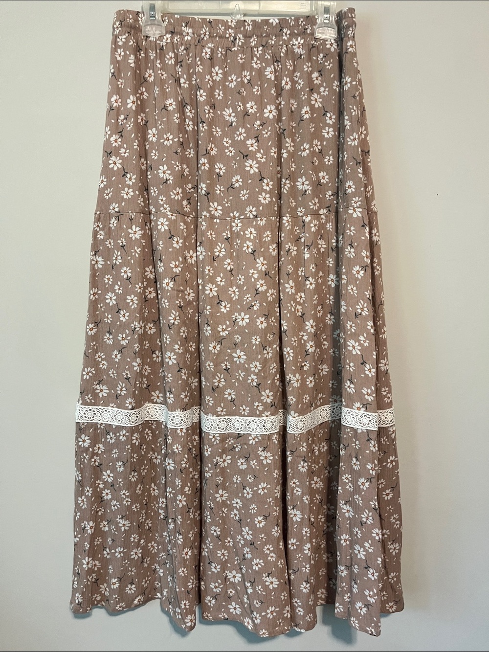 Brown Floral Maxi Skirt with Lace Detail - Picture 2 of 3